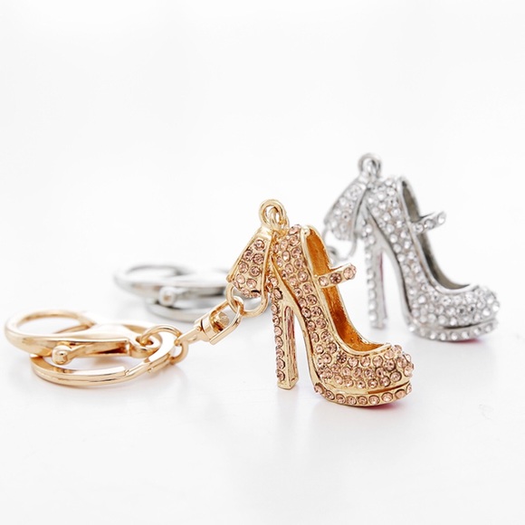 Chic Gold & Silver Crystal High Heel on a Keychain - Picture 4 of 7